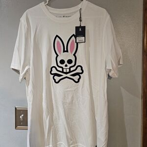 Psycho Bunny White Tee with Pink Skull Bunny